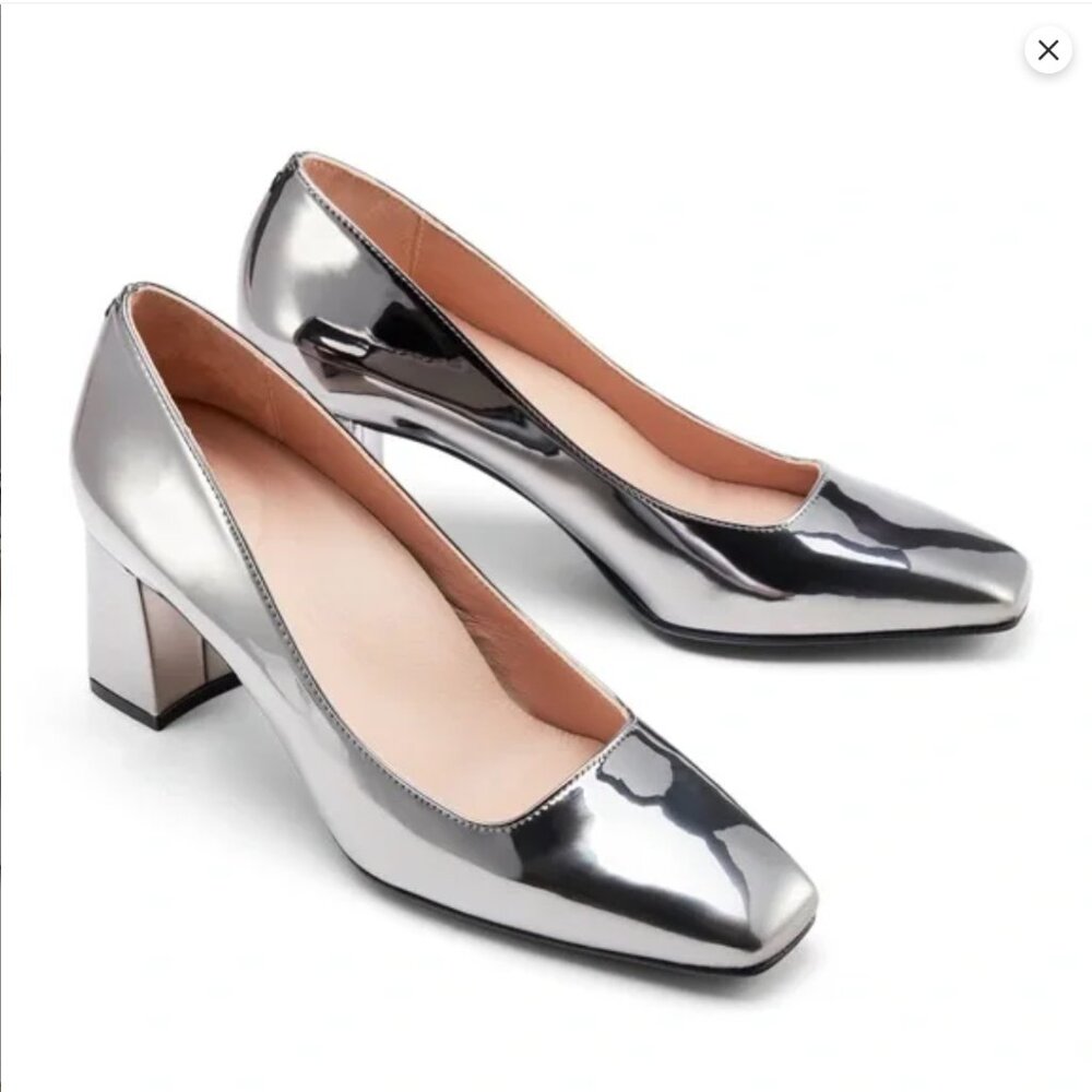 Inez Frida Silver Block Heel Pumps